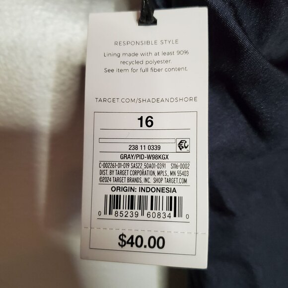 Shade & Shore Black Gray One-Piece Swimsuit Size 16 With Padded Cups Adjustable - Picture 8 of 9